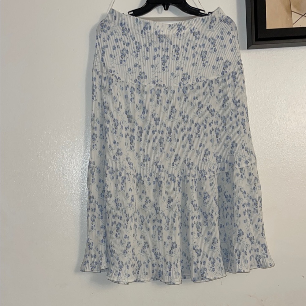 Alice Blue Tiered Midi Skirt in Blue and White for Cocktail